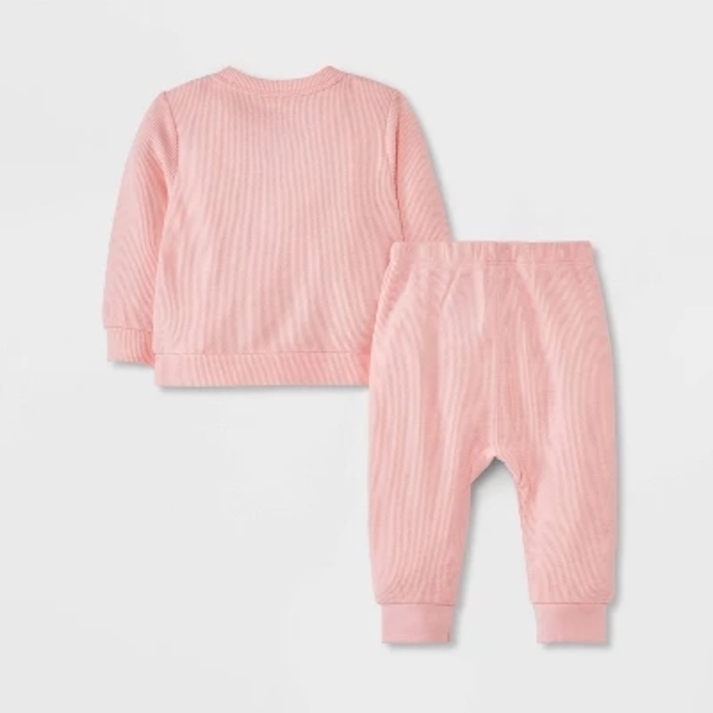 Pink Ribbed Toddler Sweatshirt and Pants Set - Picture 3 of 6
